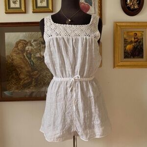 White Linen Crochet Summer Romper